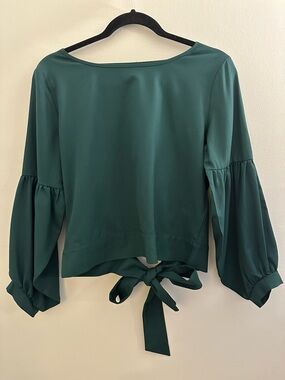 Molly Bracken Dark Green Tie Back Balloon Sleeve Top, Size XS